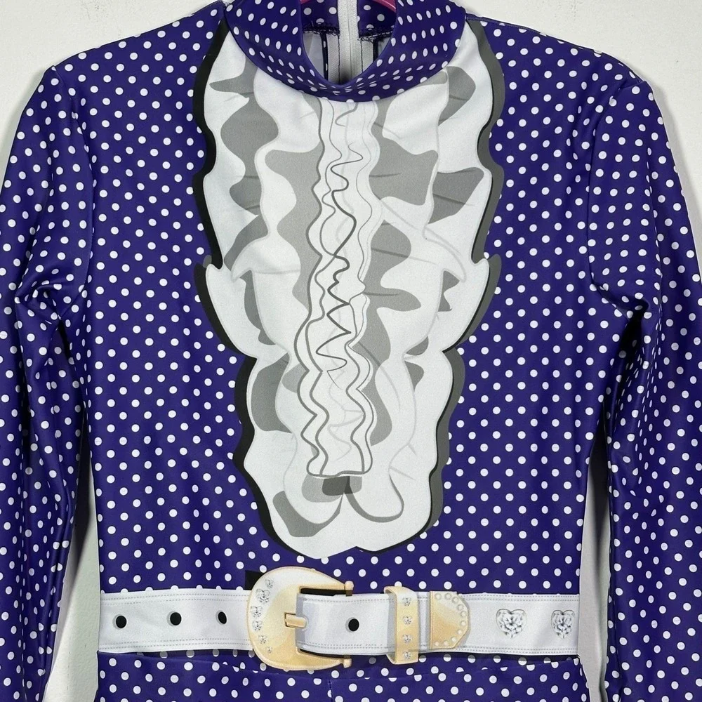 Alexandra collection Purple Polka Dot Western Trompe L'oeil Leotard Adult XS
